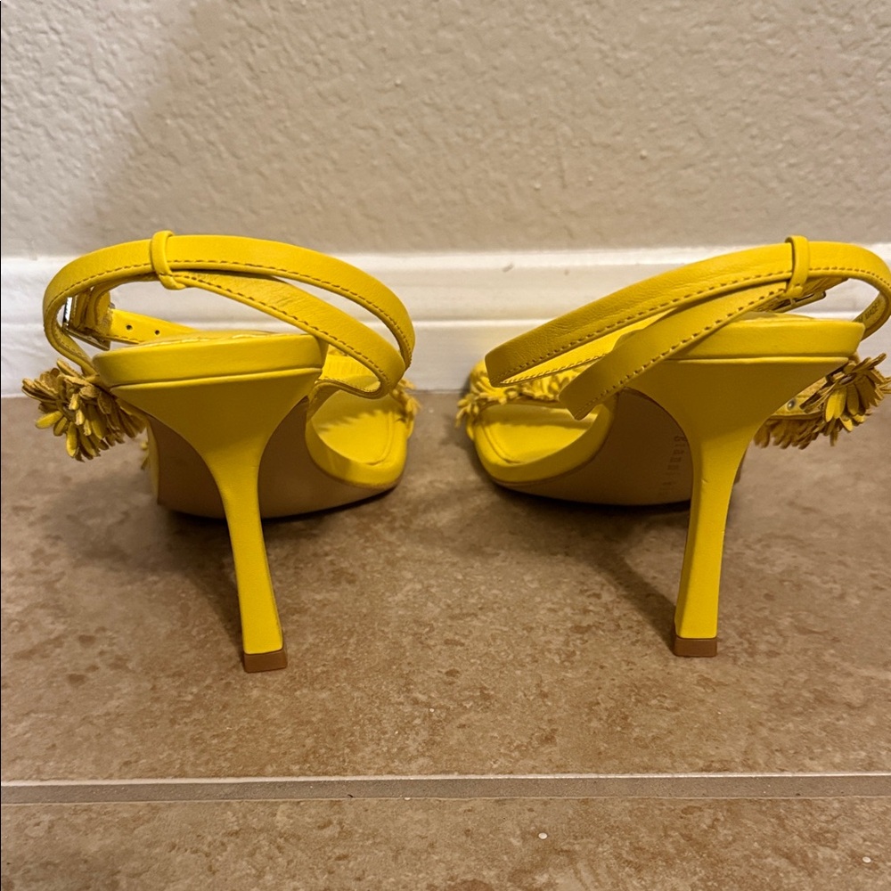 Yellow Floral Women's Heeled Sandals - Picture 3 of 6